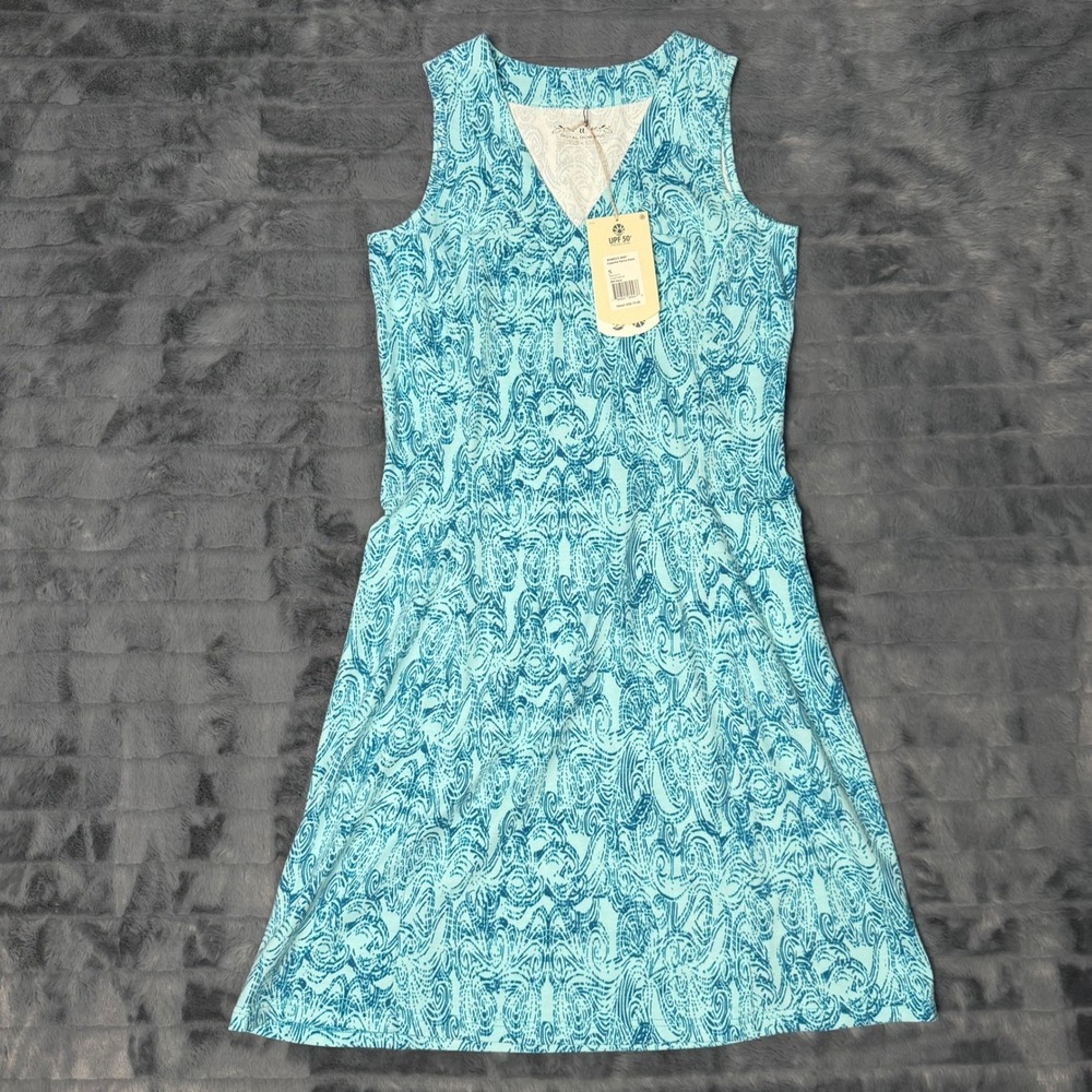 Royal Robbins Essential Henna Dress Aqua Blue UPF 50 Sleeveless 36087 Womens S